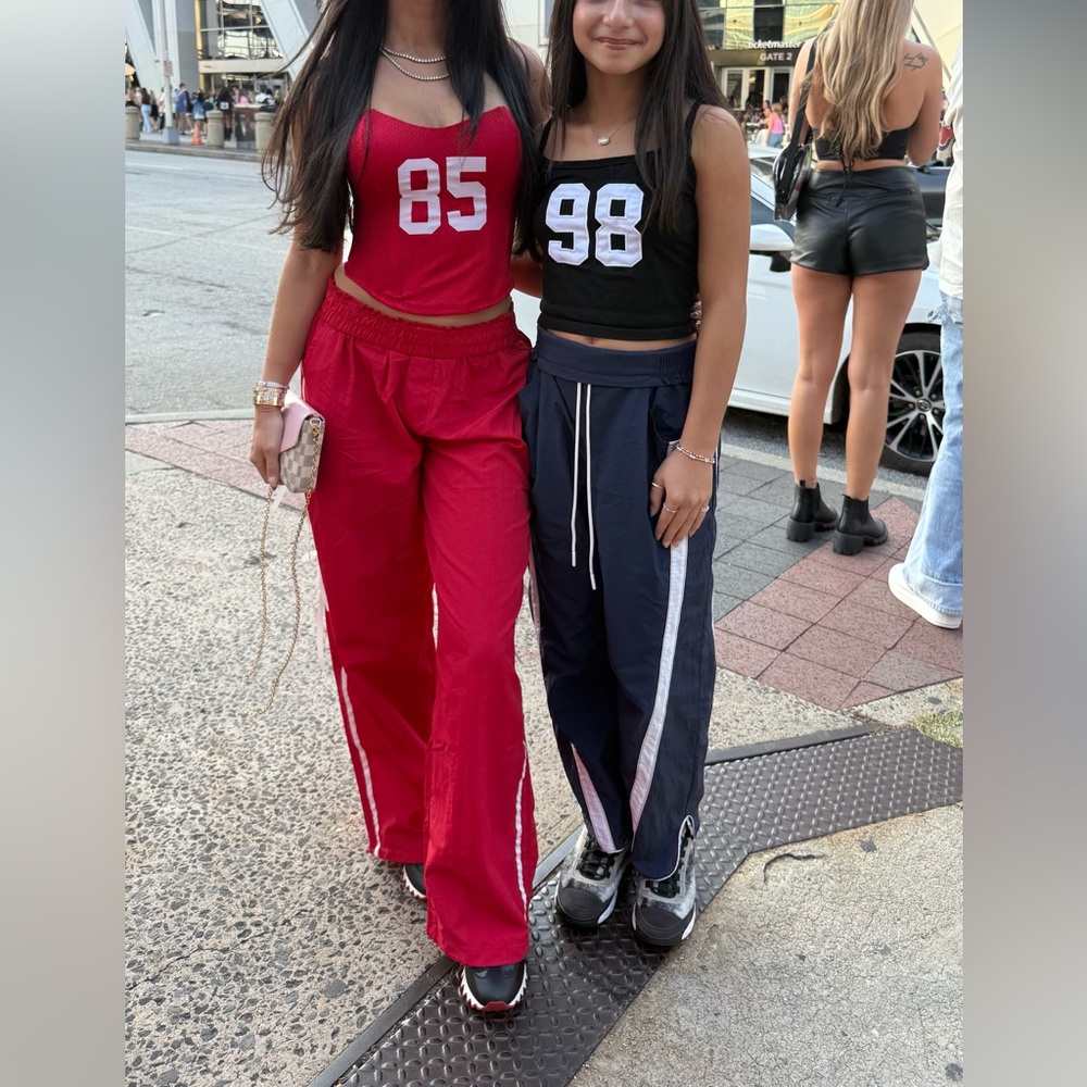Red jersey strapless top + joggers